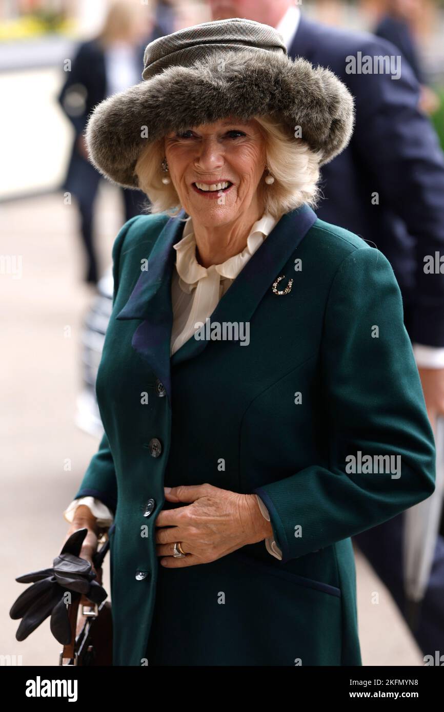 The Queen Consort smiles as she arrives at Ascot's November racing