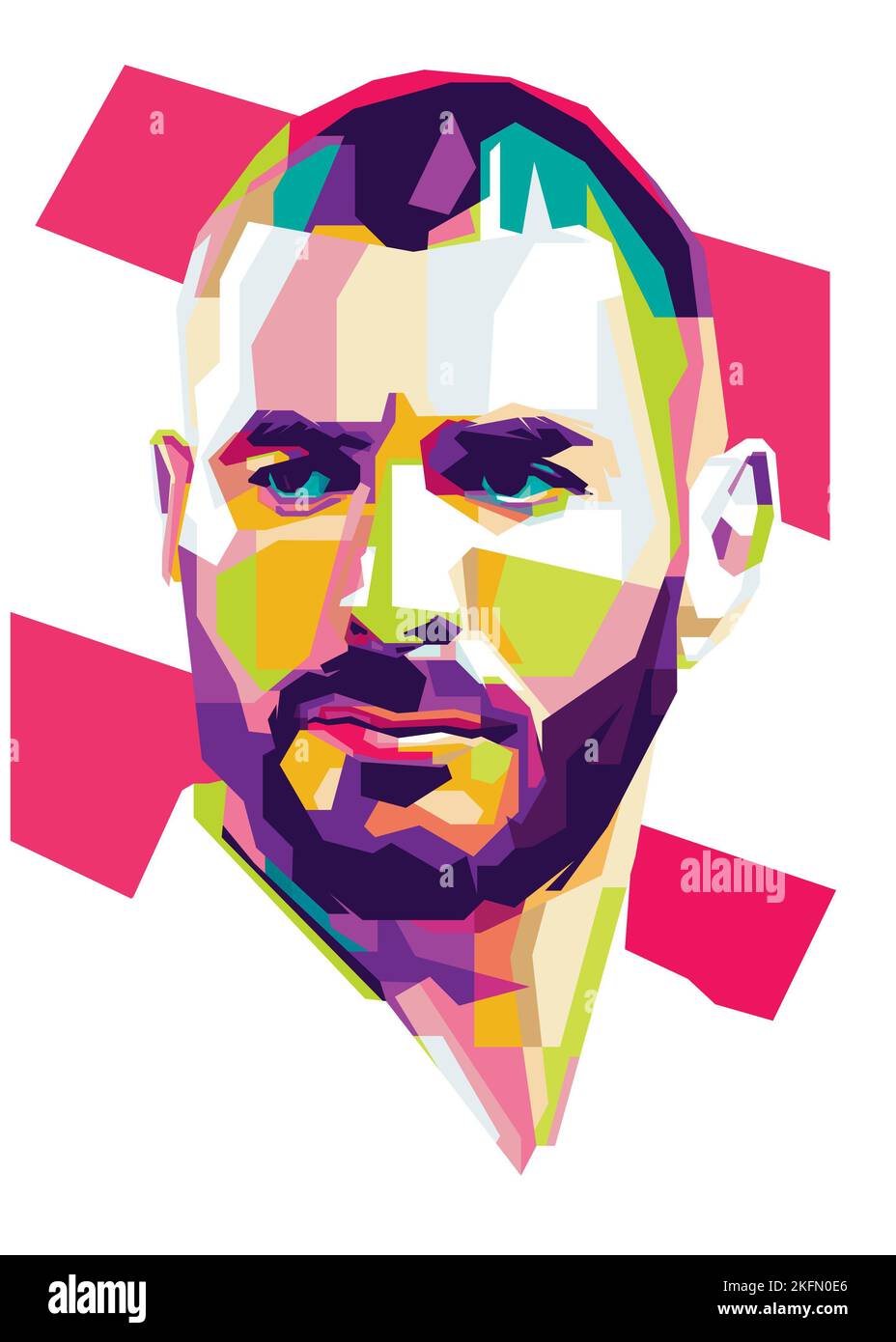 A colorful vector geometric portrait of Karim Mostafa Benzema, a professional footballer Stock Photo
