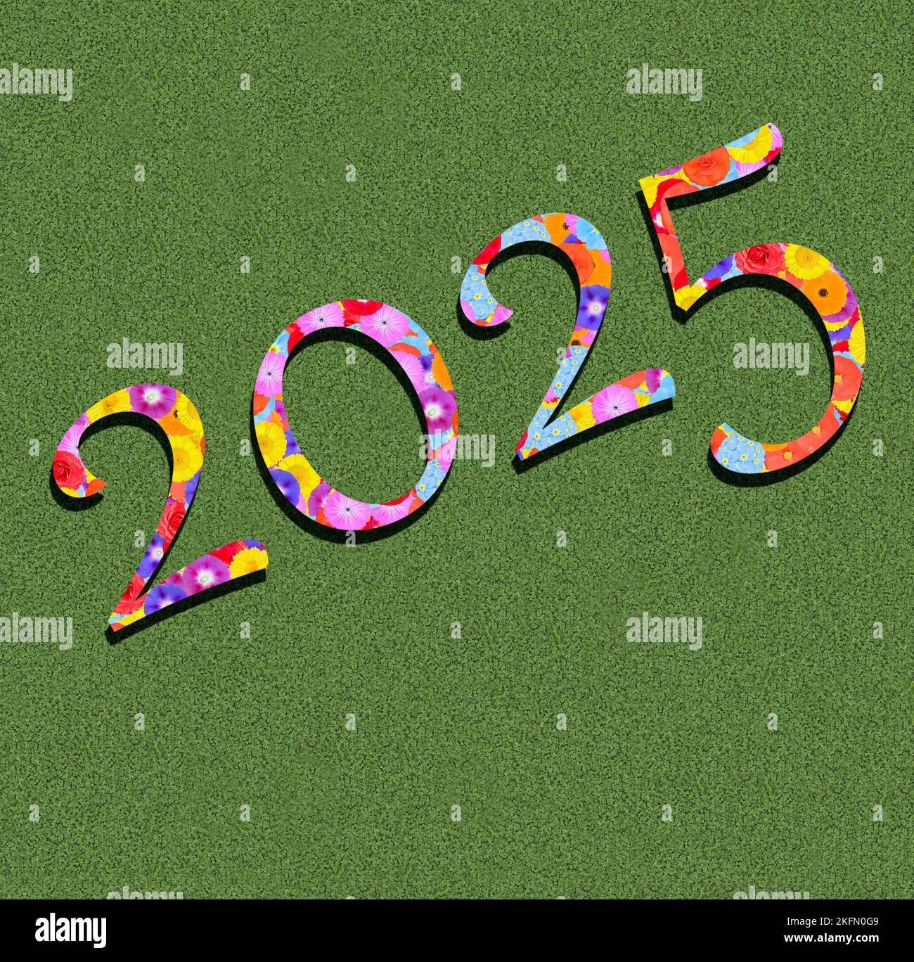 Calendar year 2025 written with flowers hires stock photography and