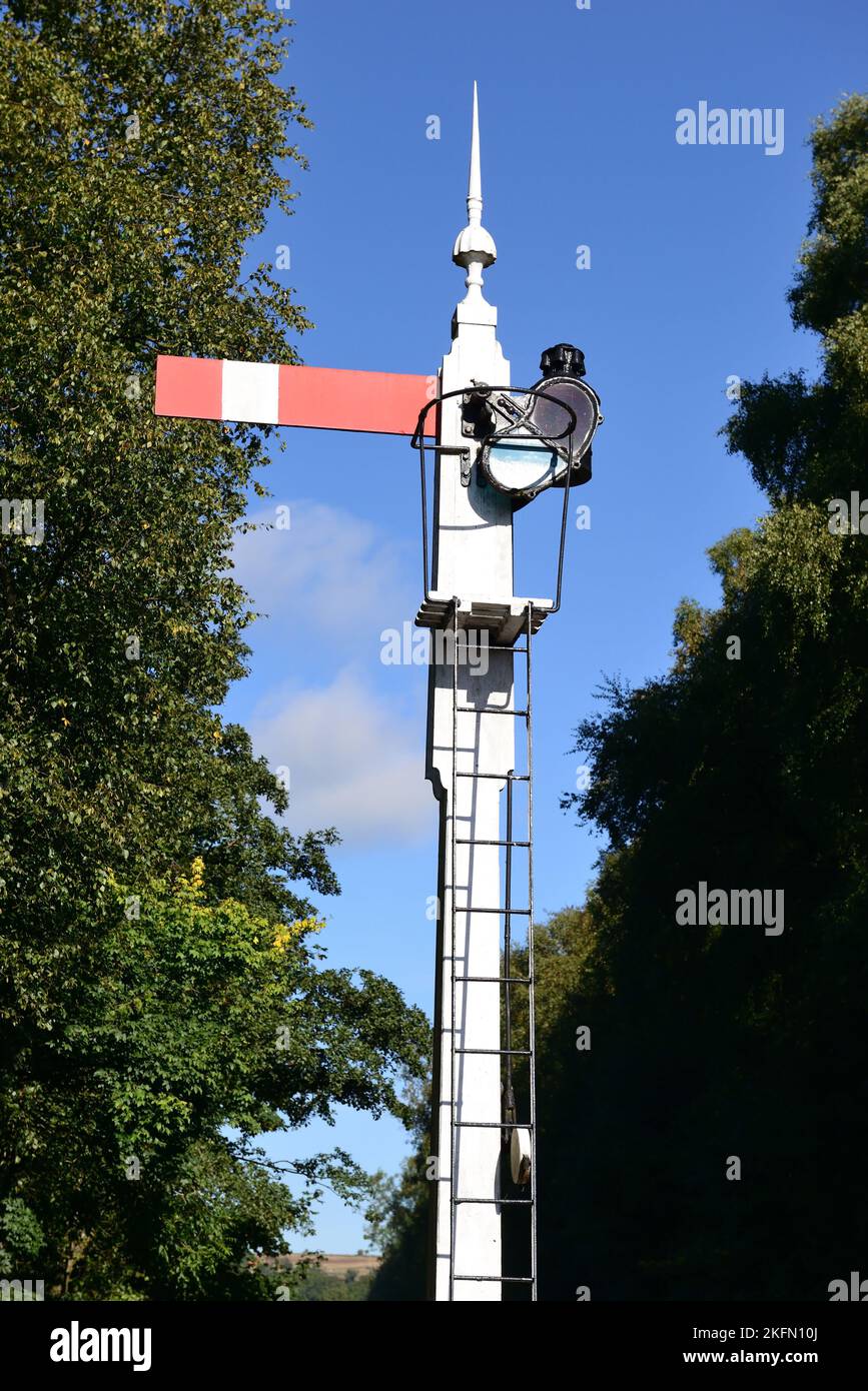 Semaphore signal at Goathland station, North Yorkshire Moors Railway. Stock Photo