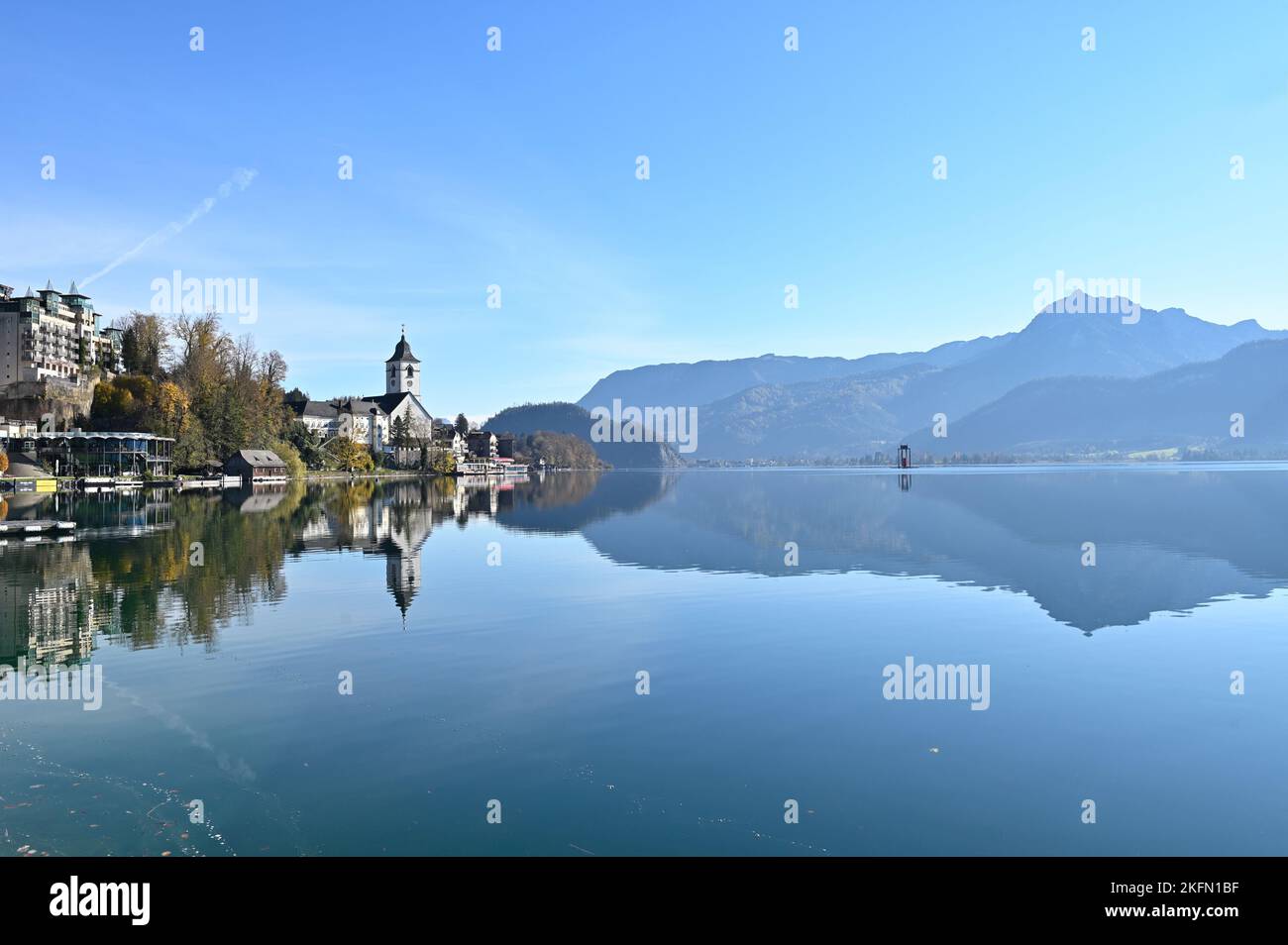St. Wolfgang at the Wolfgangsee, Upper Austria, Austria. View of St. Wolfgang and Lake WolfgangLandscape Stock Photo