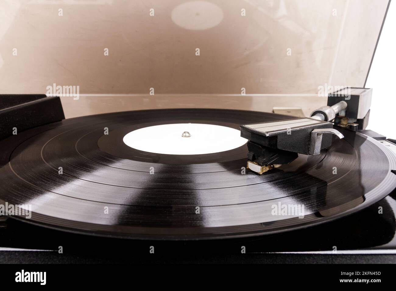 Close up of turntable needle on a vinyl record. Turntable playing vinyl ...