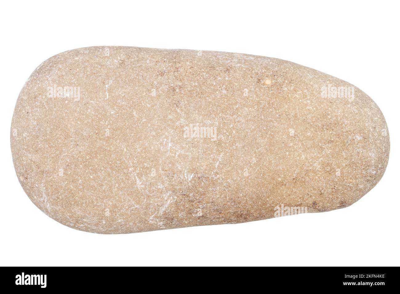 Top view of single beige pebble isolated on white background. Stock Photo