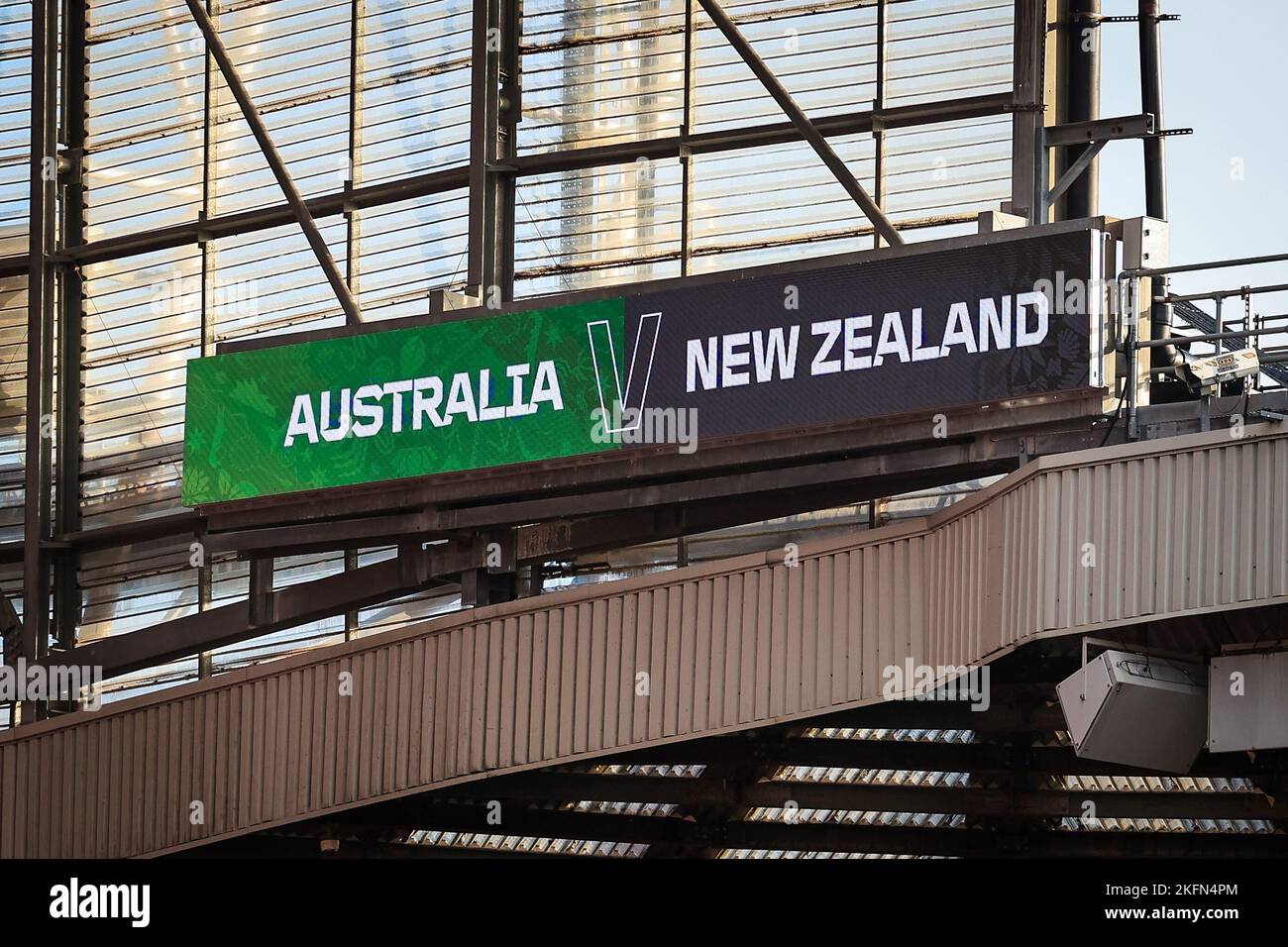 Manchester, UK. 19th Nov, 2022. Signage reading ‘Australia V New