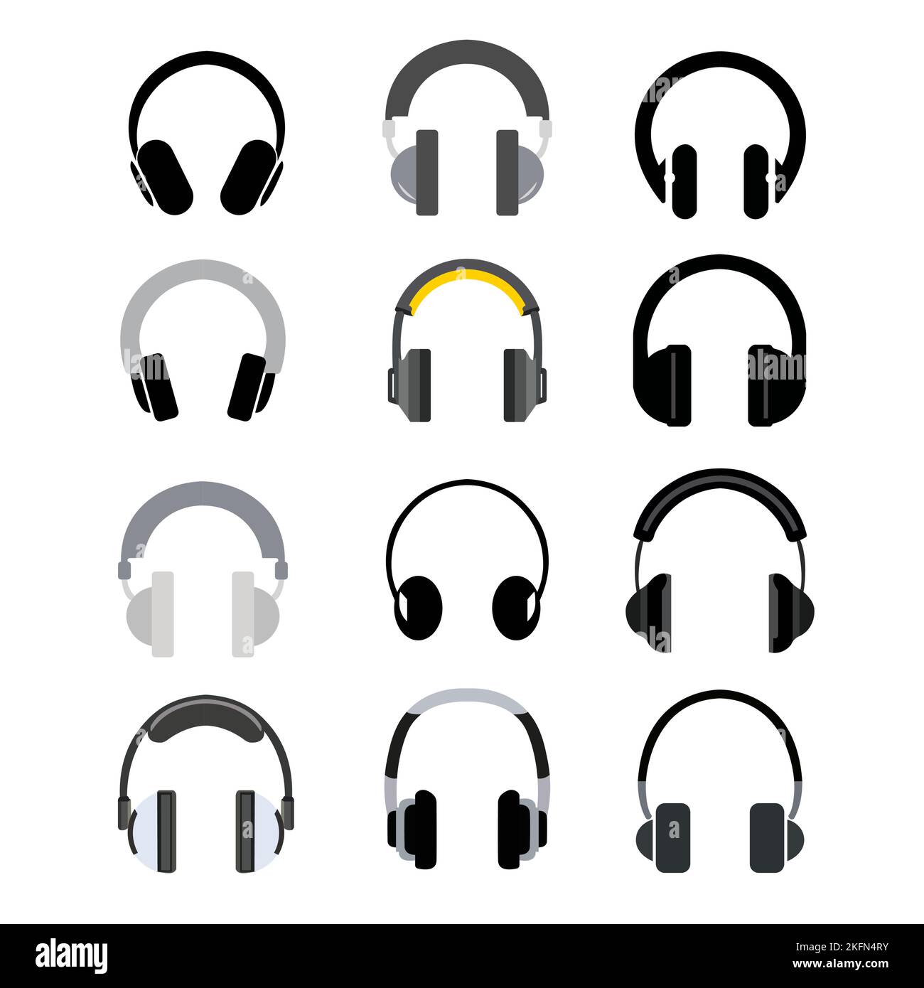 A pack of headphones icons against a white background Stock Vector