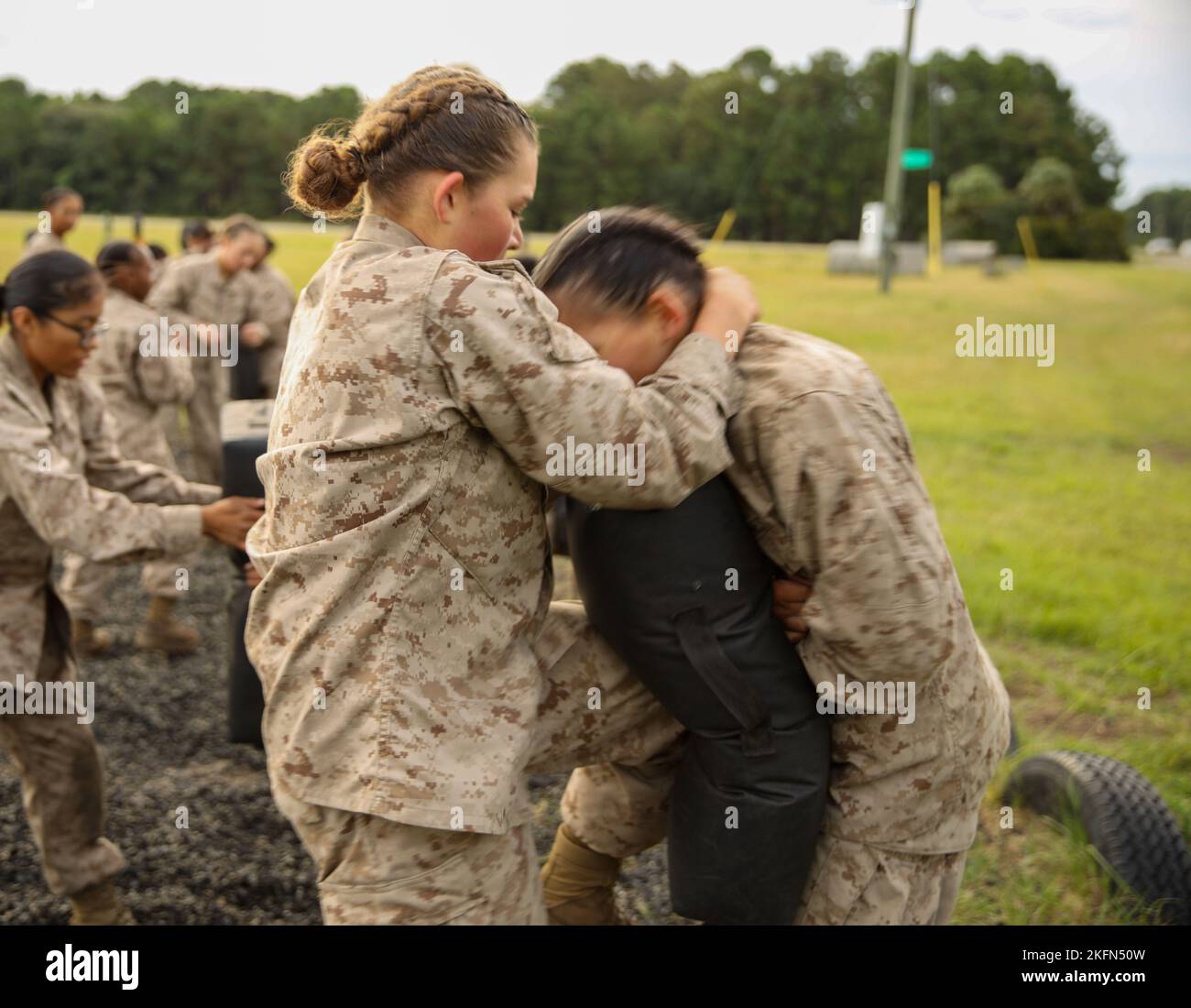 Recruits with November Company, 4th Recruit Training Battalion, participate in the Crucible on Marine Corps Recruit Depot Parris Island, Sep. 28, 2022. The Crucible is the culmination of the knowledge and skills recruits learn throughout recruit training. Stock Photo