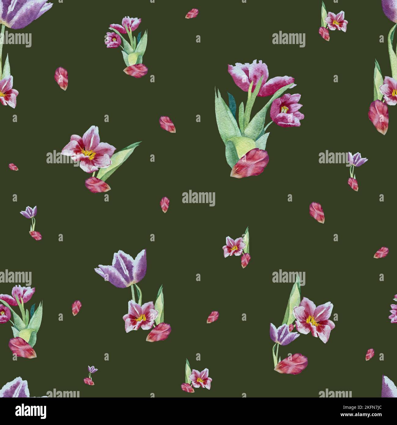 Tulip red violet pattern bouquet watercolor green Stock Photo - Alamy