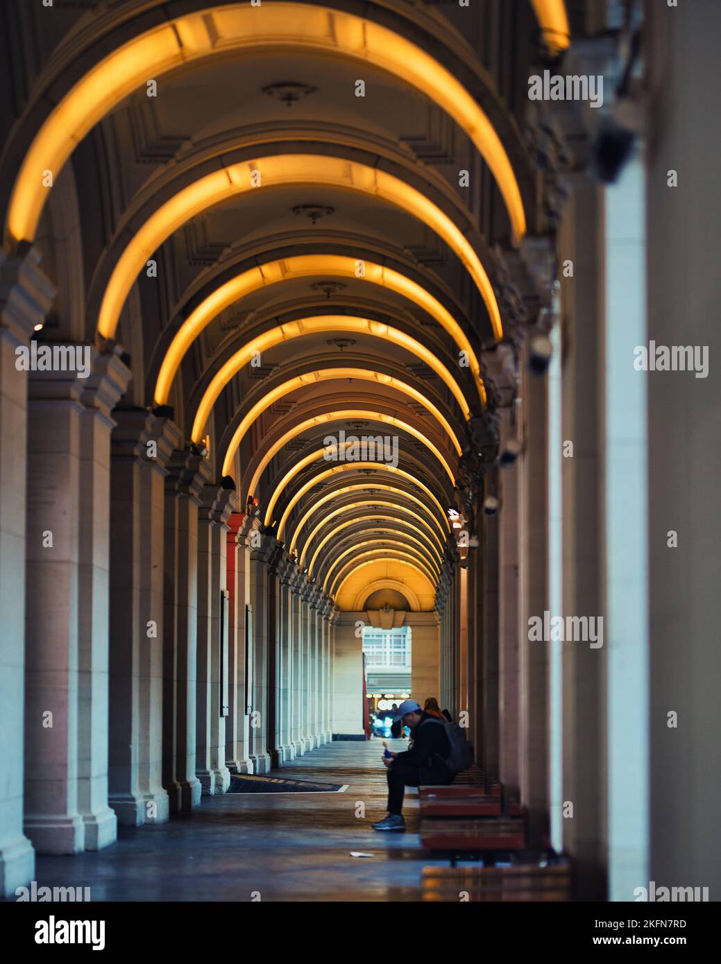 The lighting in the hallway, interesting architecture of Melbourne GPO (General Post Office). Stock Photo