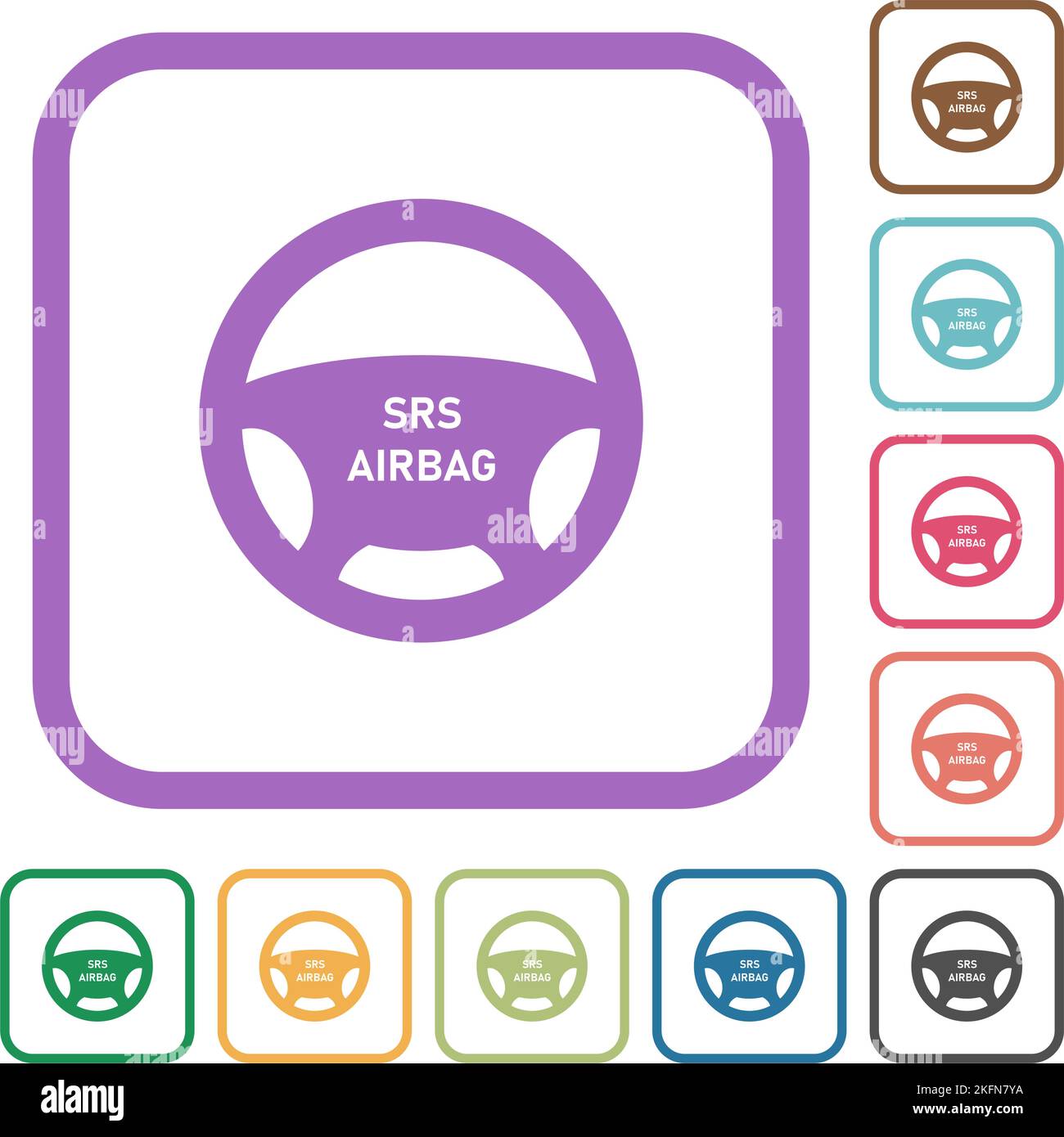 Steering wheel airbag simple icons in color rounded square frames on white background Stock Vector