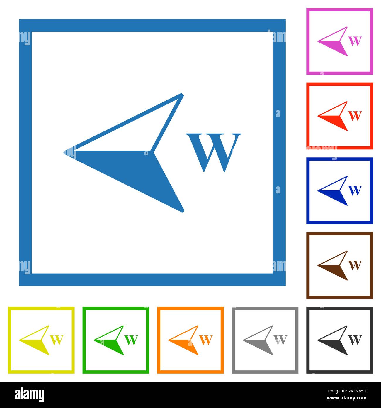 West compass direction flat color icons in square frames on white ...