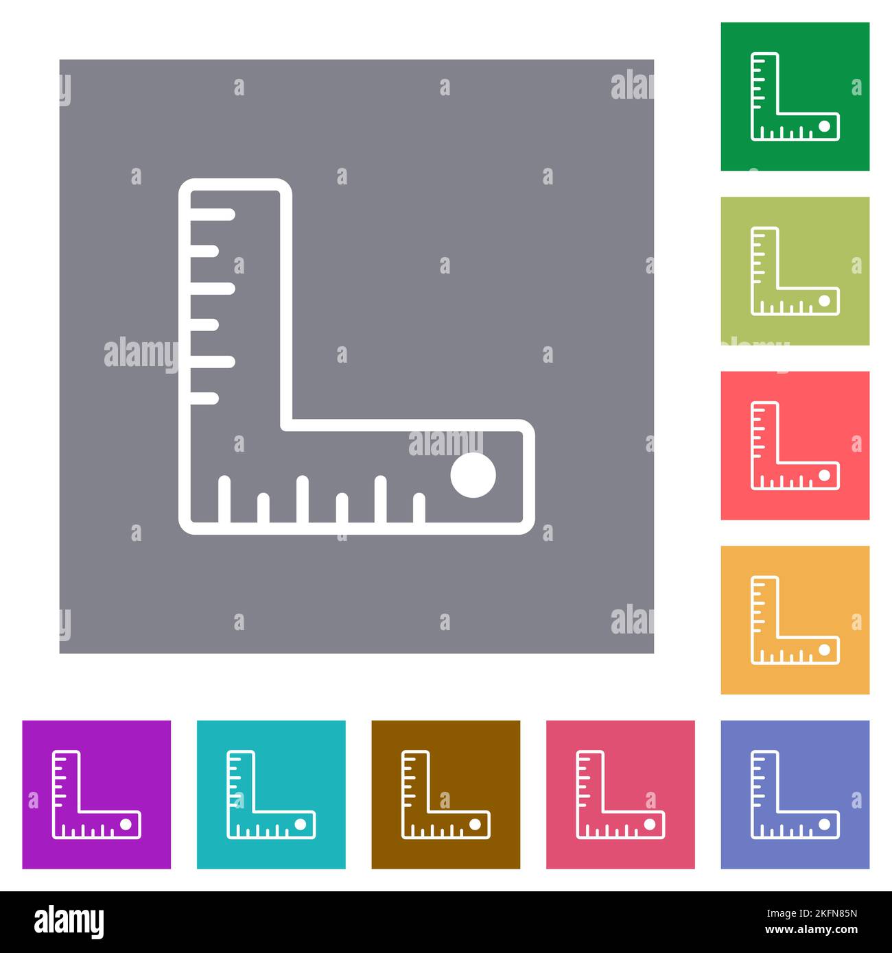 measurement tool outline flat icons on simple color square backgrounds ...