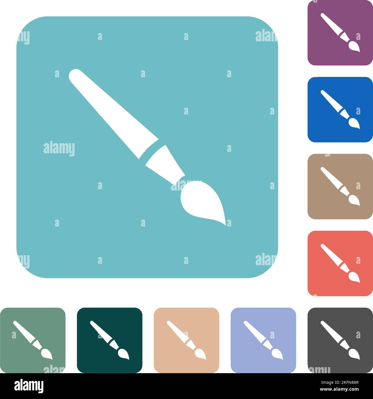 Single brush solid white flat icons on color rounded square backgrounds Stock Vector