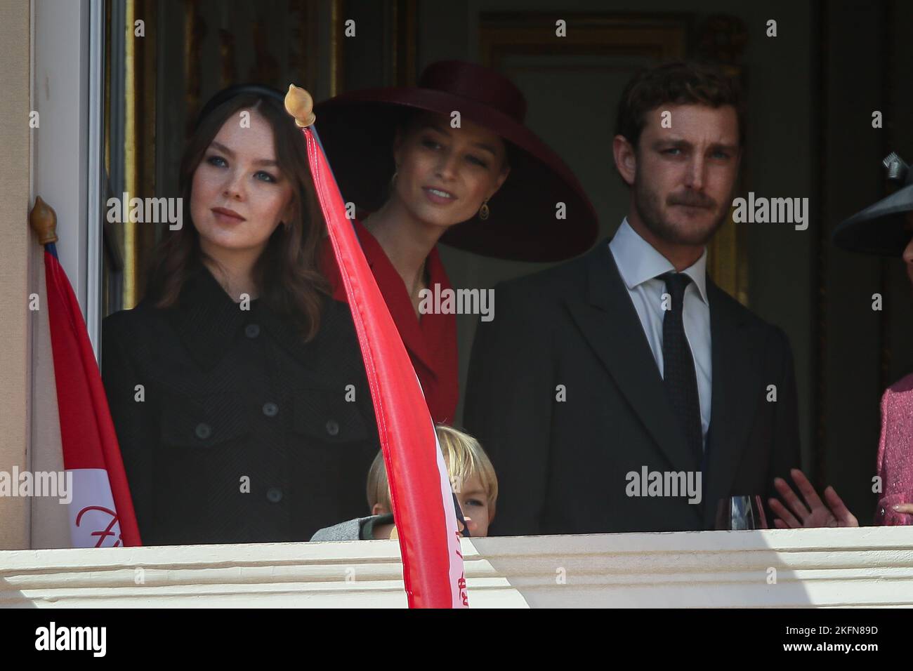 Pierre Casiraghi, Princess Alexandra of Hanover, Beatrice Borromeo, Stefano Casiraghi are attending the parade at the palace balcony during the celebration for the National Day on November 19, 2022 in Monaco Ville, Principality of Monaco. Photo by Marco Piovanotto/IPA - NO TABLOIDS Stock Photo