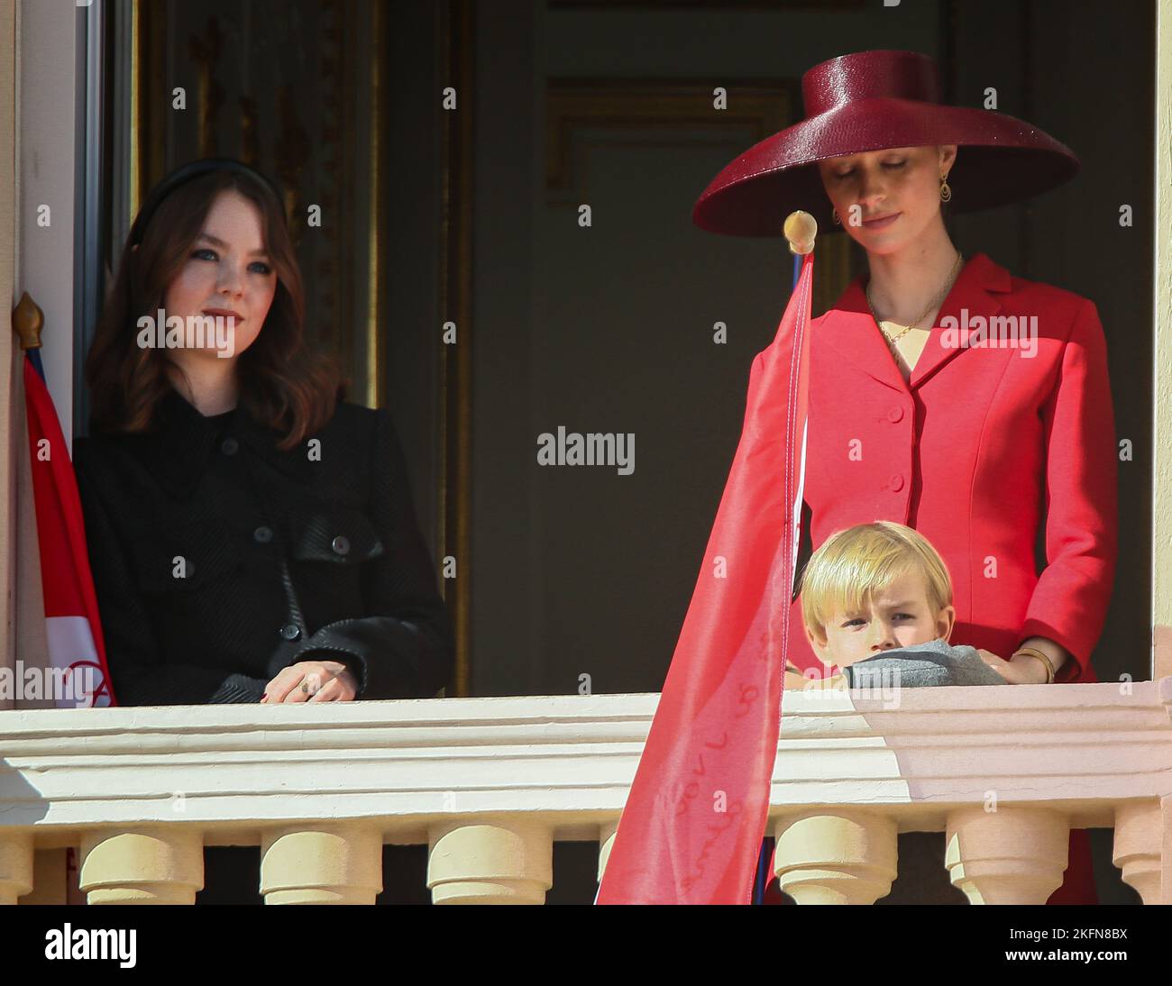 Princess Alexandra of Hanover, Beatrice Borromeo, Stefano Casiraghi are attending the parade at the palace balcony during the celebration for the National Day on November 19, 2022 in Monaco Ville, Principality of Monaco. Photo by Marco Piovanotto/IPA - NO TABLOIDS Stock Photo