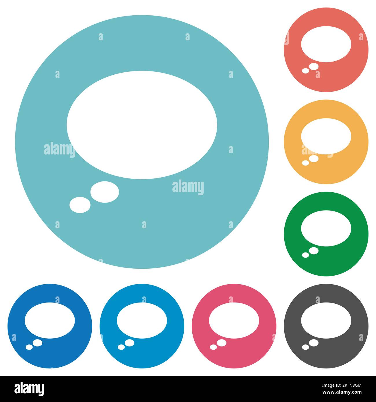 Single oval thought bubble solid flat white icons on round color backgrounds Stock Vector