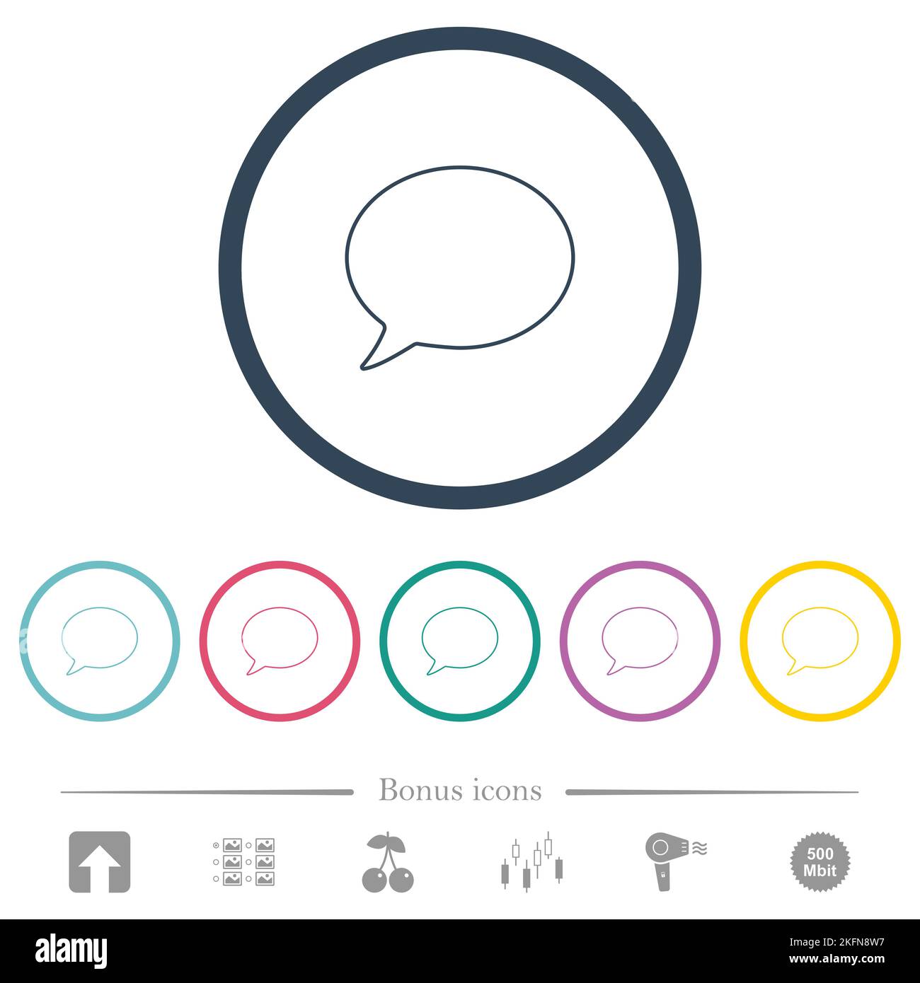 One oval chat bubble outline flat color icons in round outlines. 6 ...