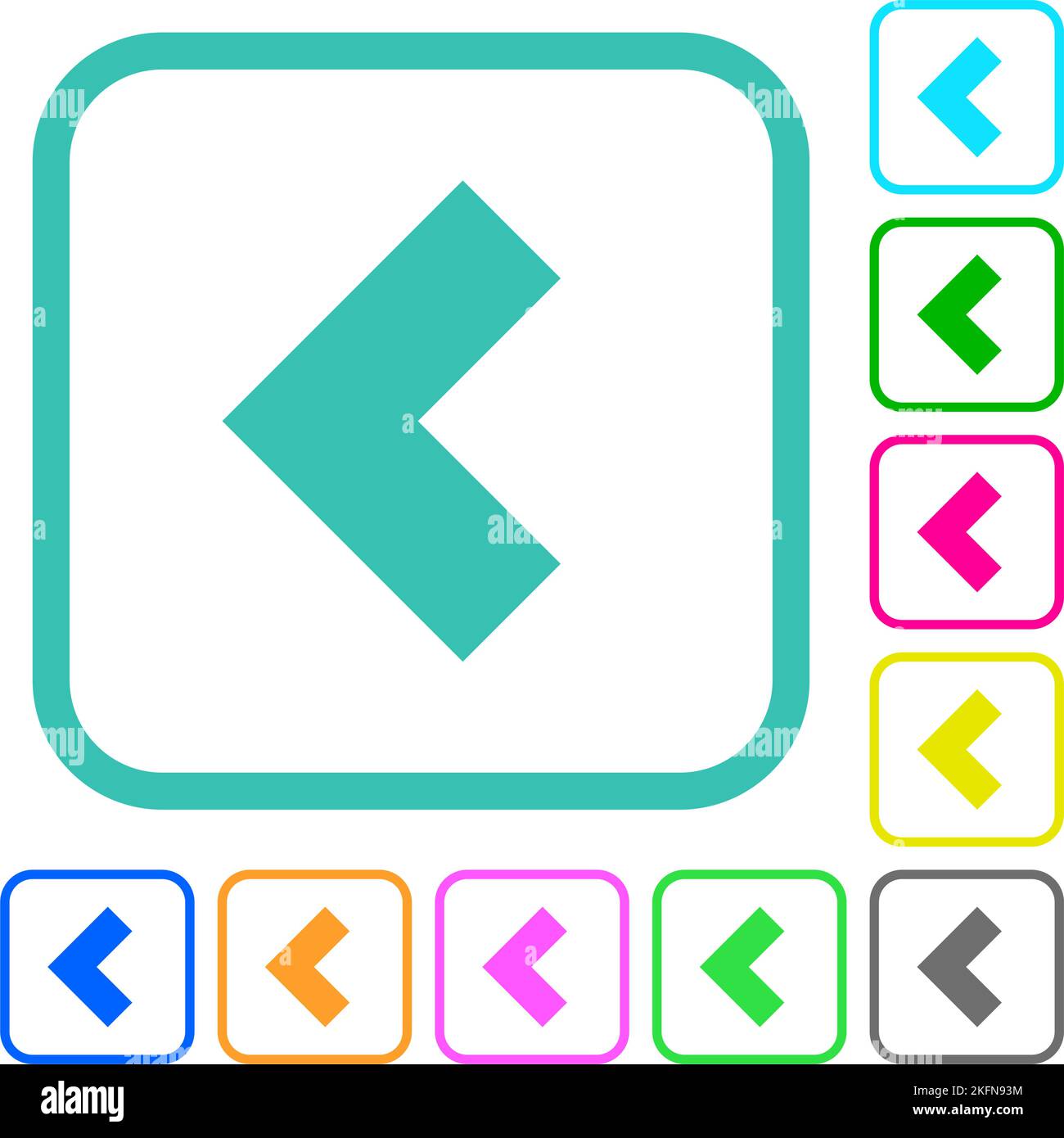 Left 90 degrees angle arrow solid vivid colored flat icons in curved