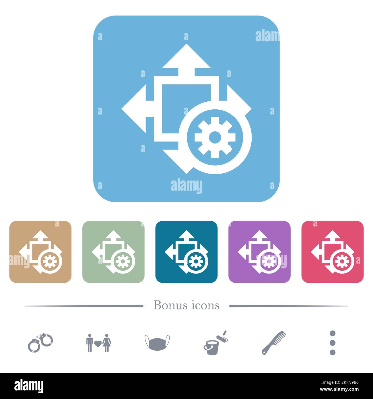 Size settings white flat icons on color rounded square backgrounds. 6 ...