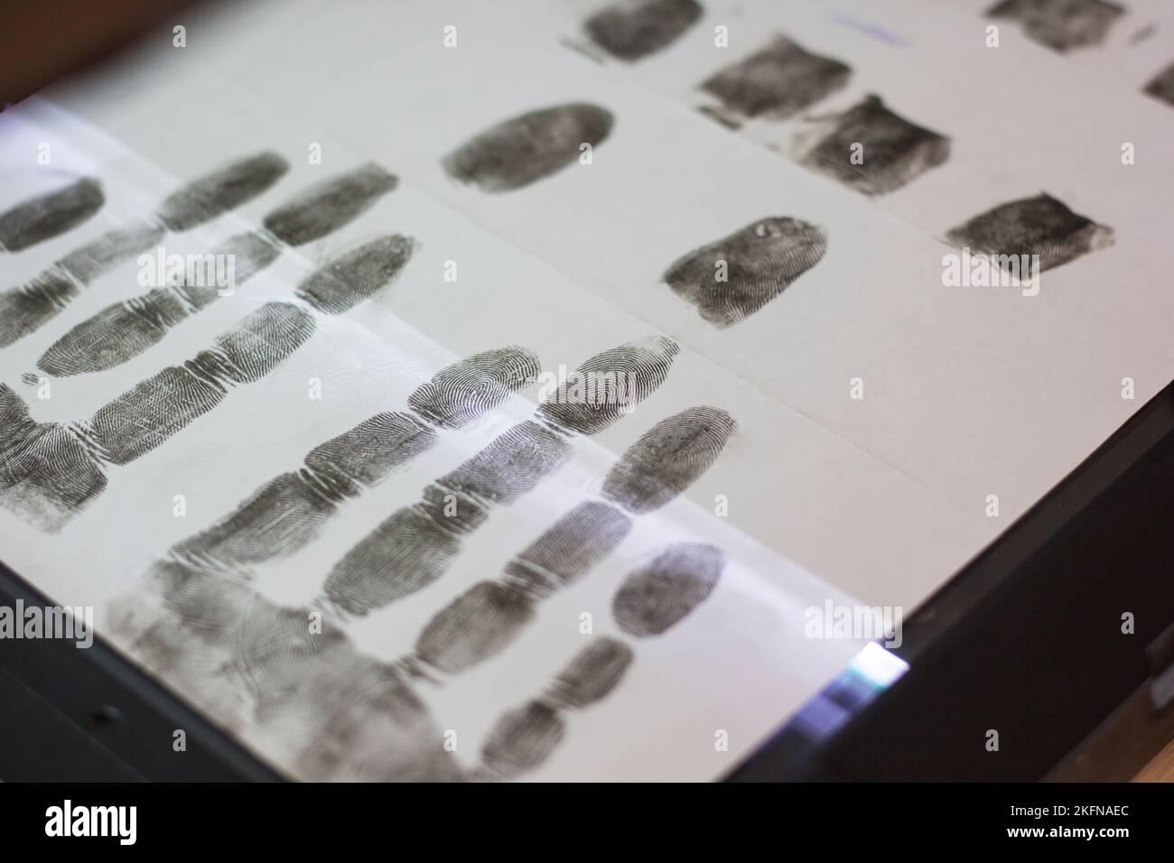 Scanning the fingerprints of a suspected person in a crime Stock Photo