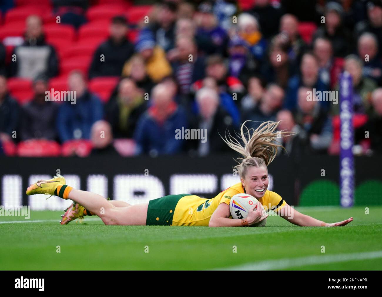 Australia's Tarryn Aiken scores a try during the Women's Rugby League