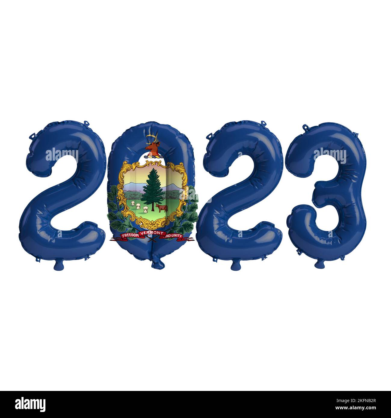 3d illustration of 2023 balloons in Vermont flag color isolated on ...