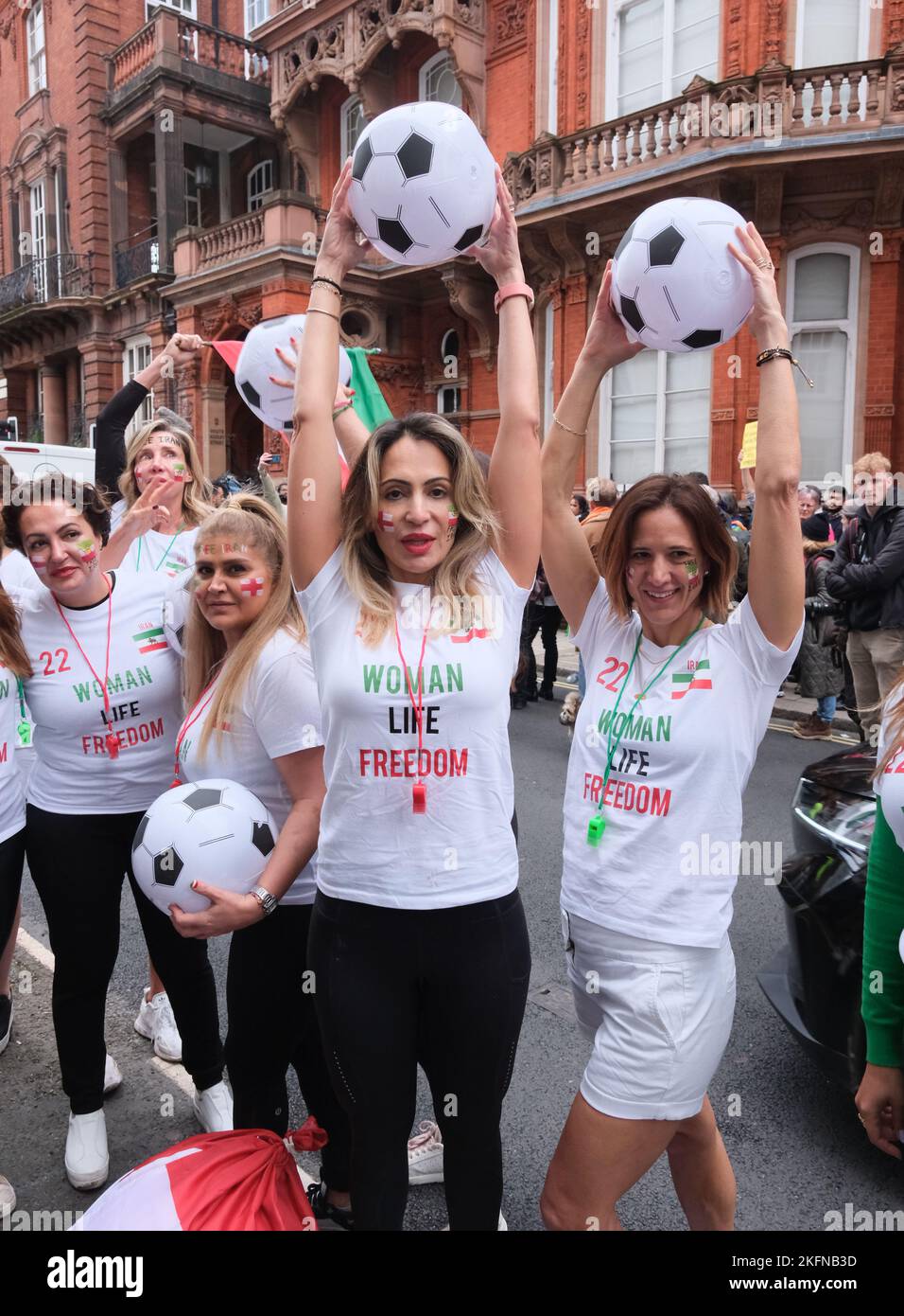 South Molton Street, London, UK. 19th Nov 2022. Protest outside the Qatar embassy and the