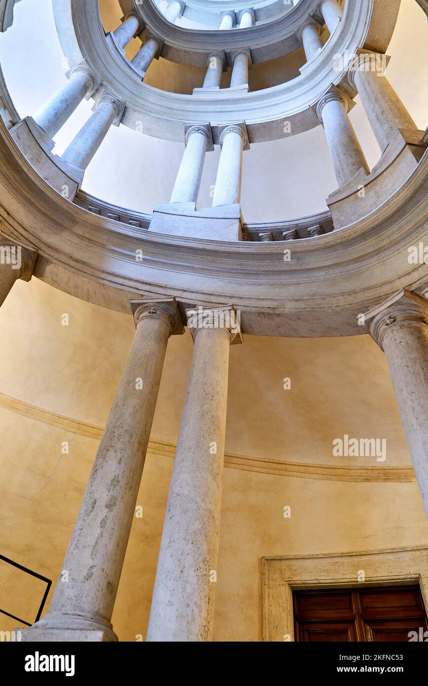 Rome Lazio Italy. The Galleria Nazionale d'Arte Antica, an art museum in Palazzo Barberini. The helicoidal staircase by Borromini Stock Photo