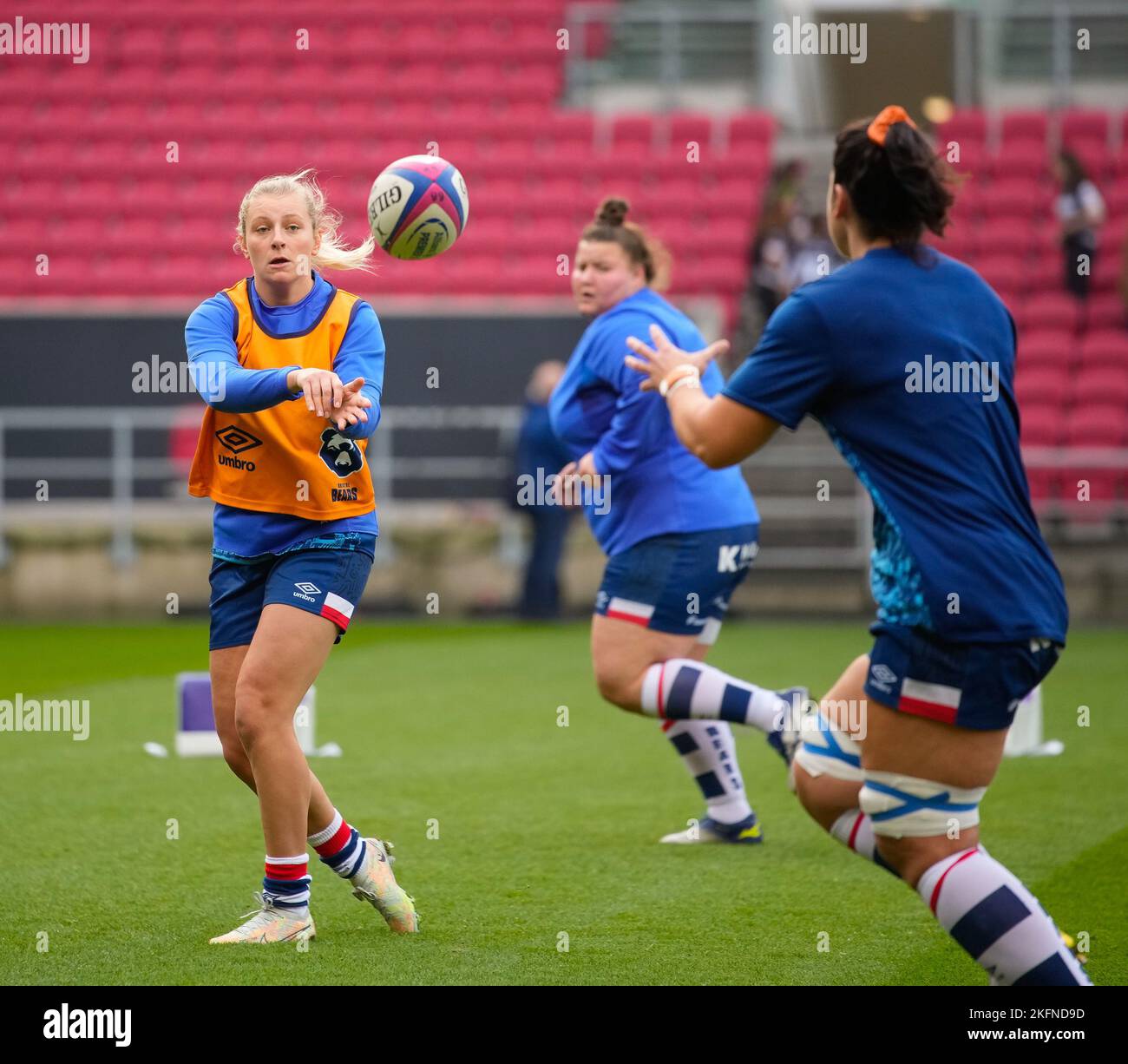 Bristol, UK. 03rd July, 2022. Bristol, England, November 19th 2022: Bristol Bears players warm up before the Allianz Premier 15s rugby match between Bristol Bears and Wasps at Ashton Gate in Bristol, England. (James Whitehead/SPP) Credit: SPP Sport Press Photo. /Alamy Live News Stock Photo