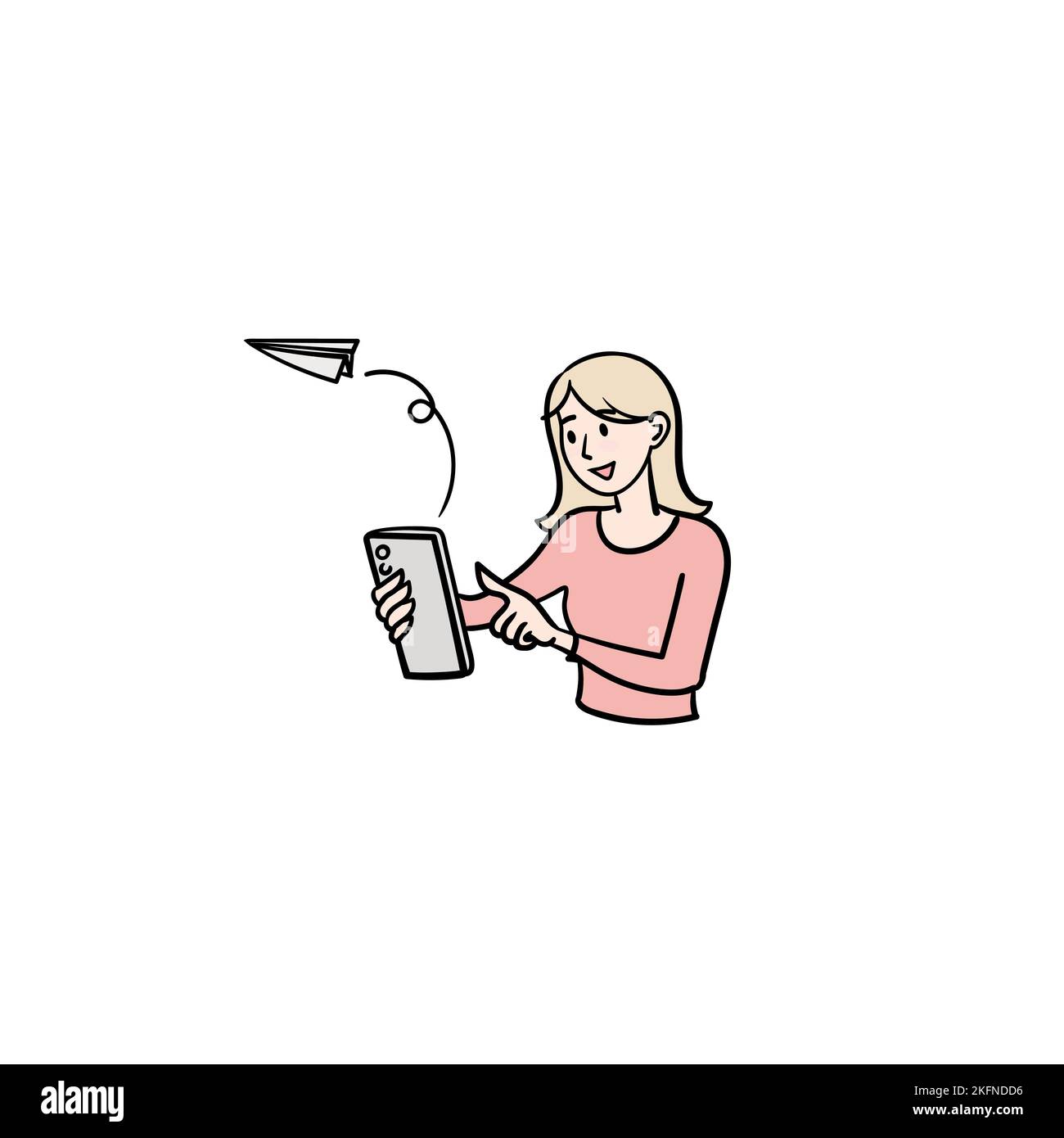 A young woman sends a letter on the phone. Messengers. Young people are