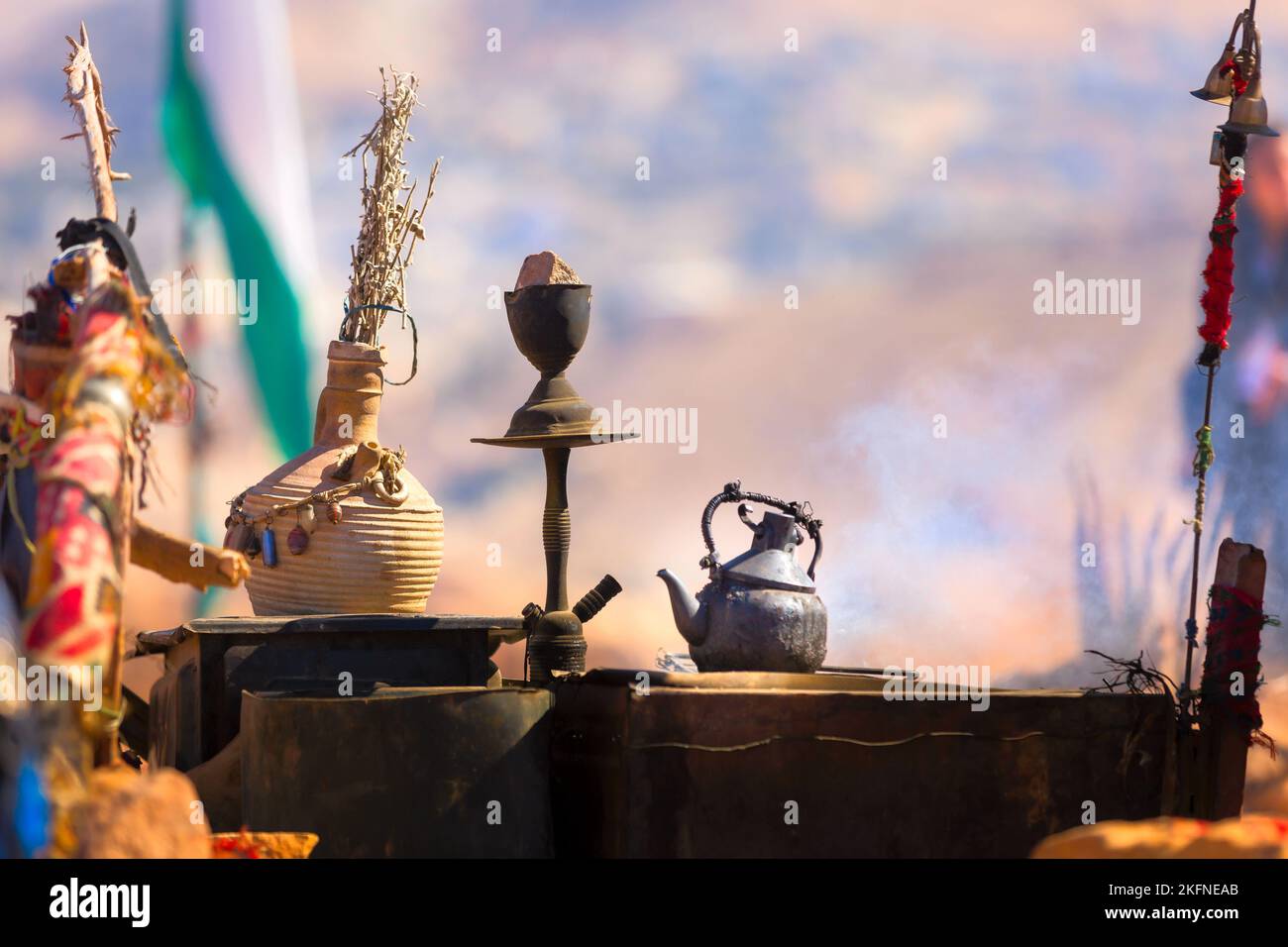 Traditional vintage Arabic Coffee or Tea Pot in the Desert, Jordan