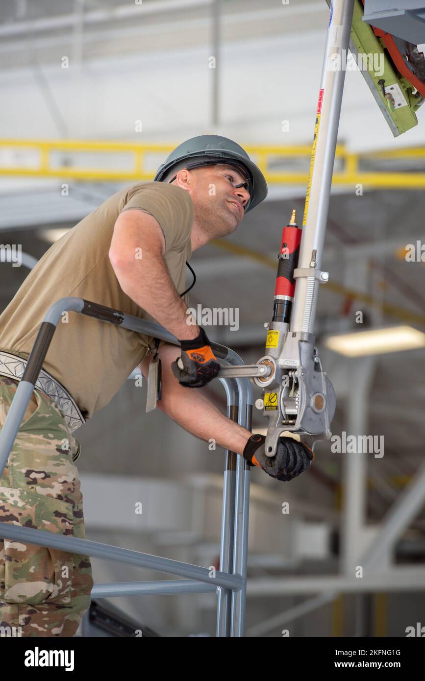 Master Sgt. Dustin Bugado, an engine mechanic with the 157th