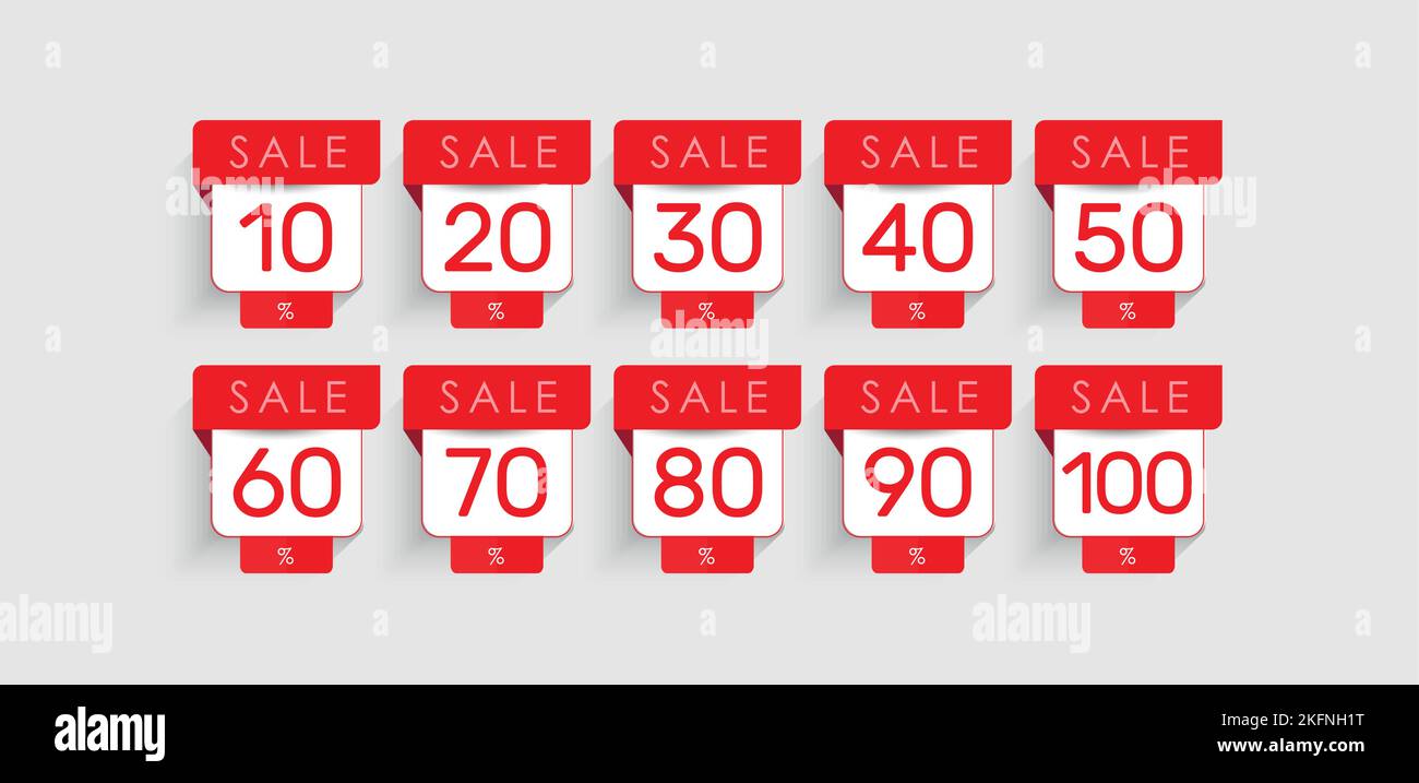 The red-designed vector discount icon pack over the gray background ...