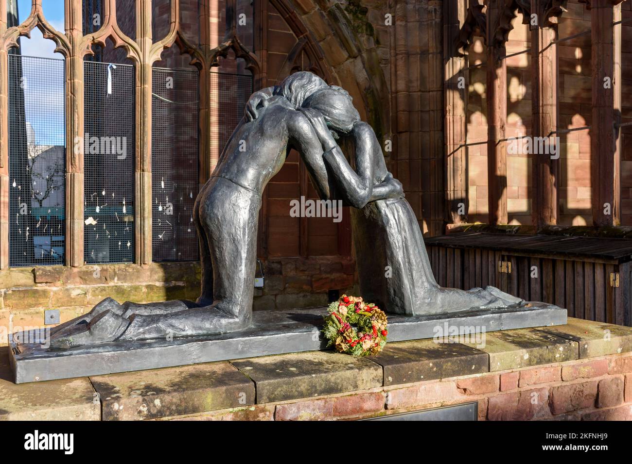 Reconciliation, a sculpture by Josefina de Vasconcellos, in the ruins of the old cathedral, Coventry, West Midlands, England, UK Stock Photo