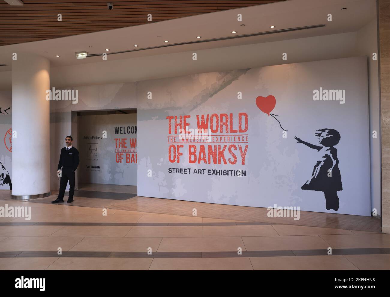 Beirut, Lebanon. 18th Nov, 2022. This photo shows an exhibition of works of the British anonymous street art artist Banksy in Beirut, Lebanon, on Nov. 18, 2022. Banksy's works are on display in Beirut in an exhibition called 'The World of Banksy -- the Immersive Experience.' Credit: Liu Zongya/Xinhua/Alamy Live News Stock Photo