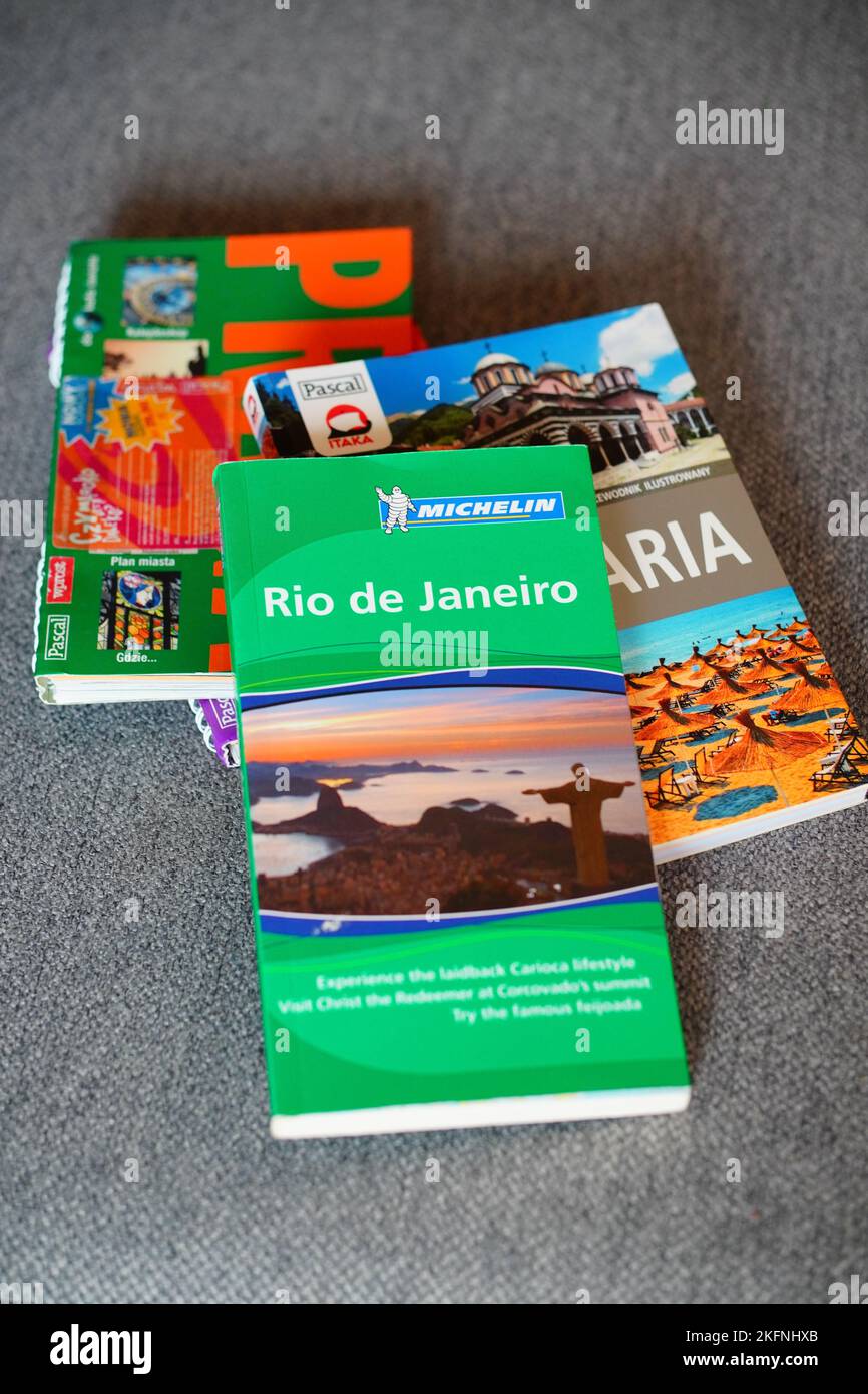 A top view of Michelin brand travel guidebook in English about Rio de Janeiro Stock Photo