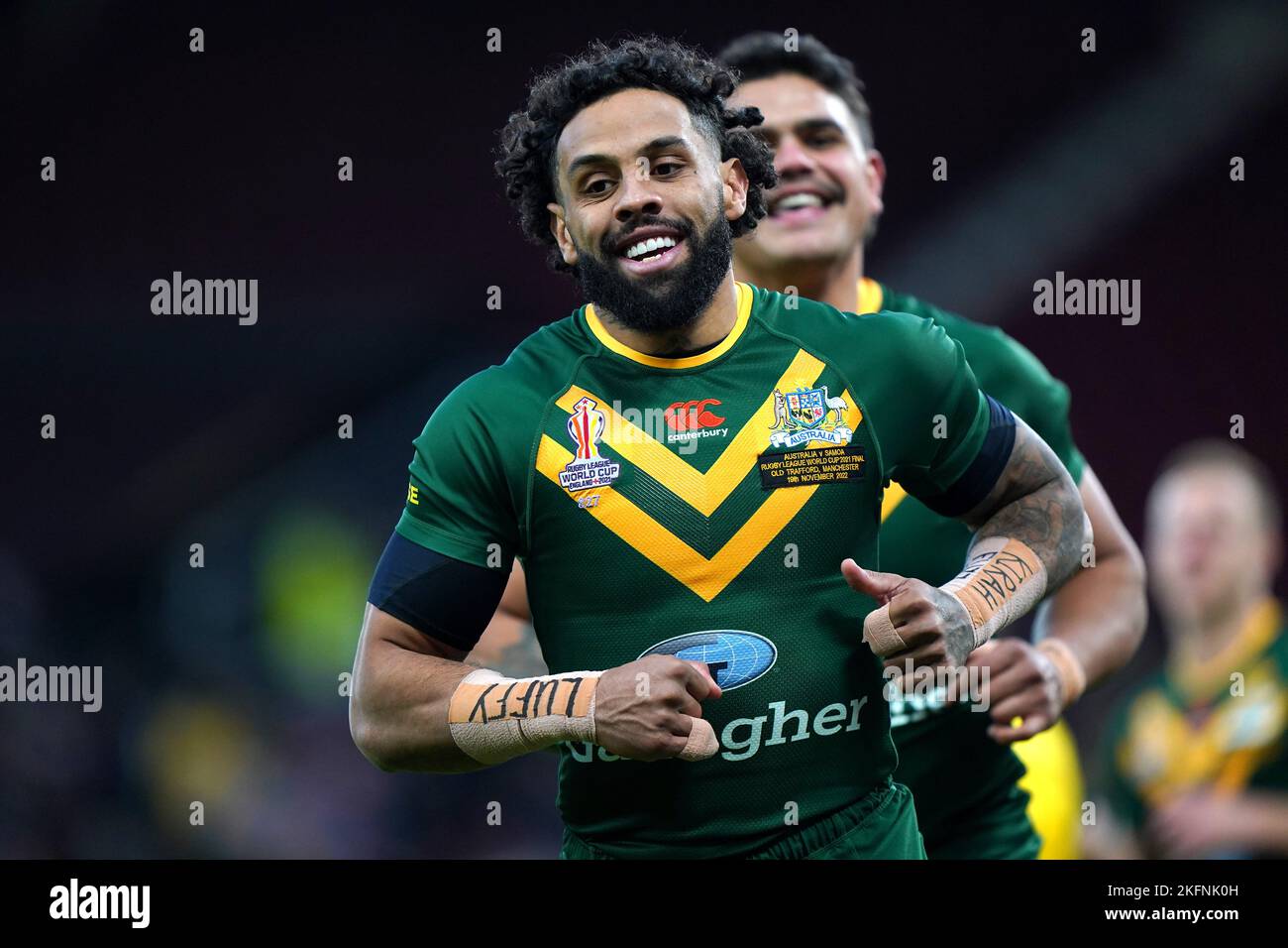 Australia's Josh AddoCarr warming up prior to kickoff in the Rugby