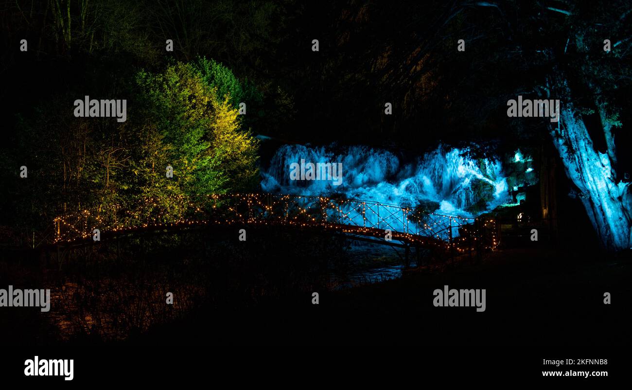 Illuminated Waterfall at the Christmas Lights at Blenheim Palace, 2020