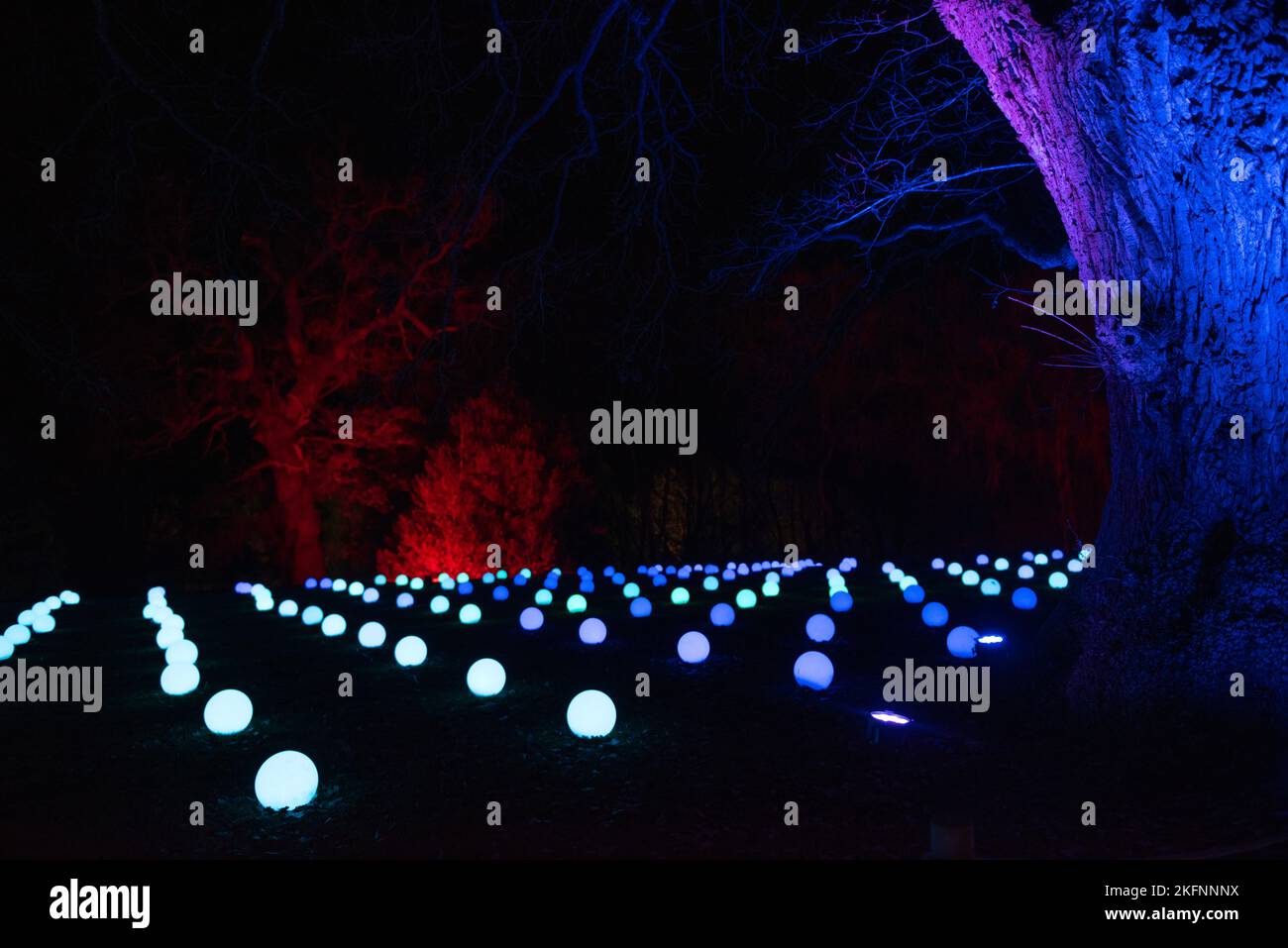 Illuminated orbs at the Christmas Lights at Blenheim Palace, 2020 Stock