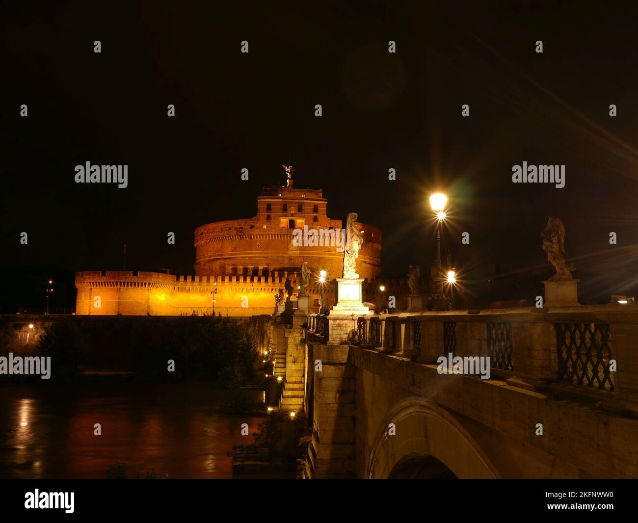 Castel Sant'Angelo from the ponte Sant'Angelo at night Stock Photo