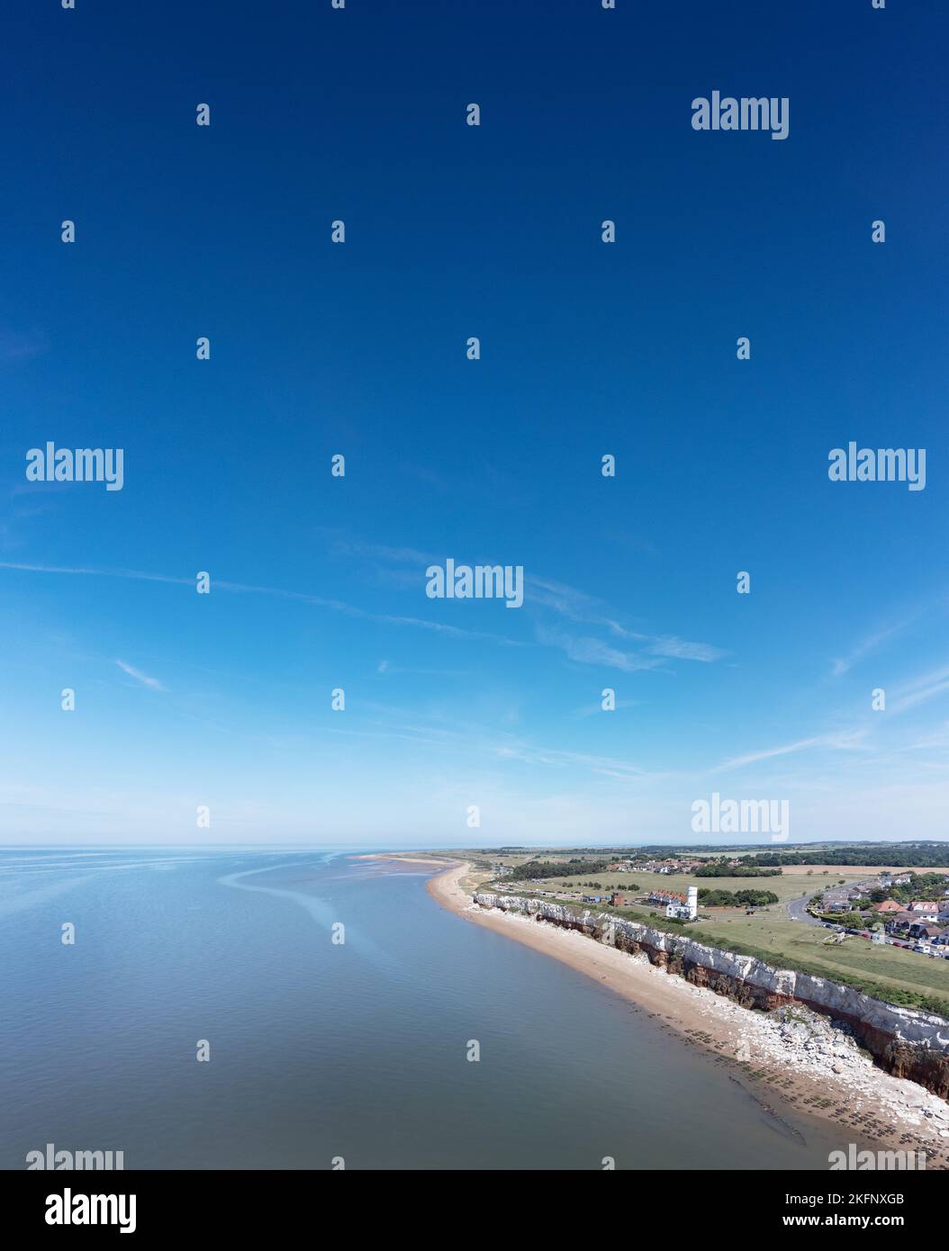 aerial view above the sea looking at the sea side town of Hunstanton in