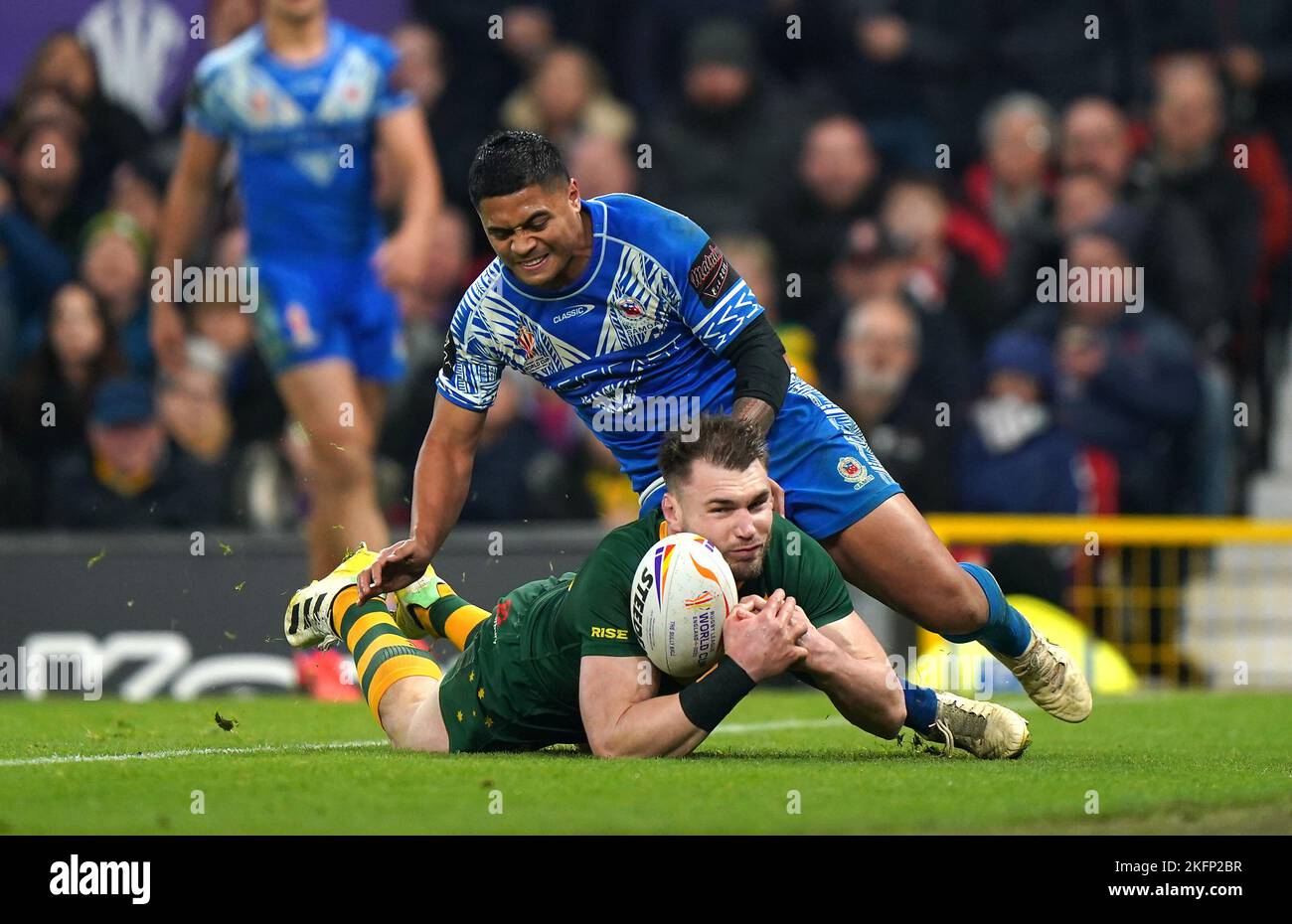 Australia's Angus Crichton scores a try before being ruled a no try ...