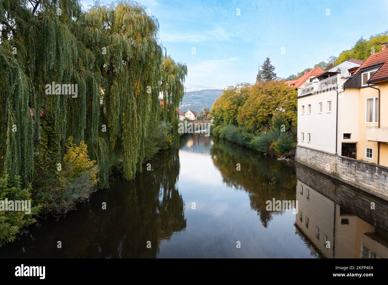 Wolfsberg in Carinthia, Austria during summer and autumn. View to the Lavant river. Stock Photo