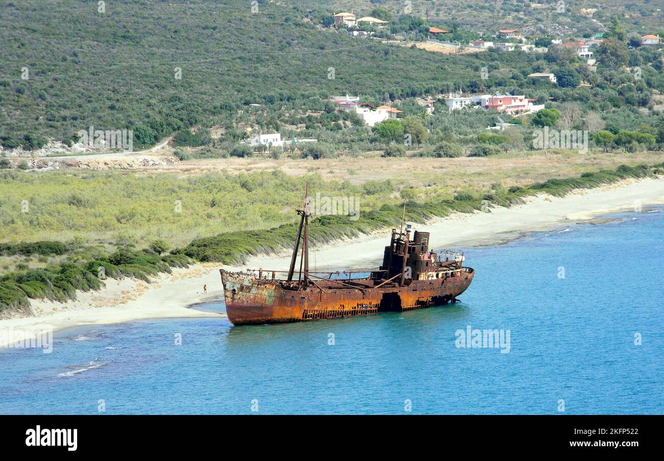 'Dimitrios' shipwreck on Valtaki beach, near Gytheio, Greece Stock Photo