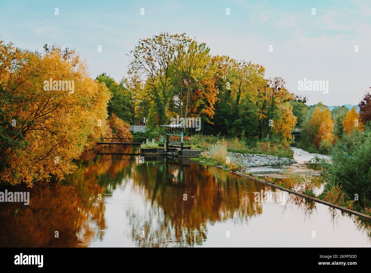 Wolfsberg in Carinthia, Austria during autumn. View to the idyllic Lavant river. Stock Photo