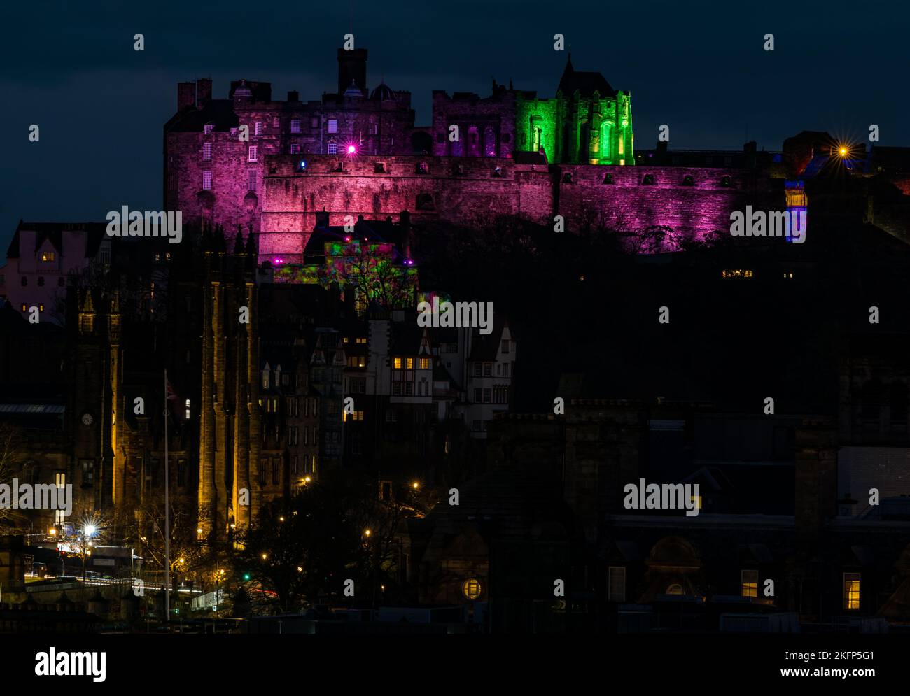 Edinburgh, Scotland, UK, 19th November 2022. Castle of Light: heh annual Christmas light show at Edinburgh Castle lights up the city skyline at night. Credit: Sally Anderson/Alamy Live News Stock Photo