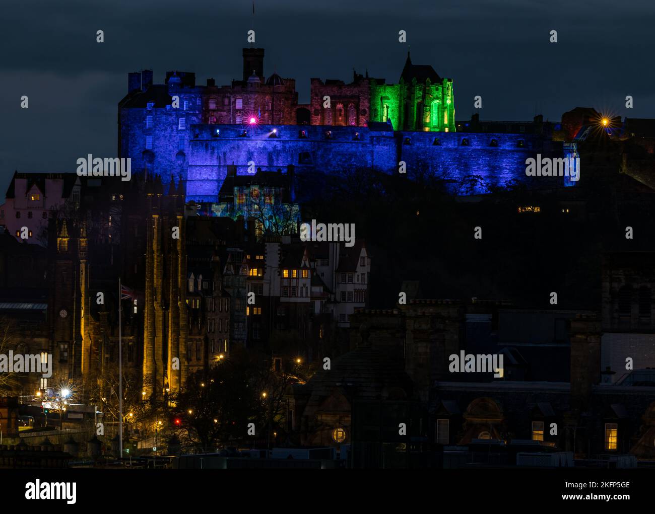 Edinburgh, Scotland, UK, 19th November 2022. Castle of Light: heh annual Christmas light show at Edinburgh Castle lights up the city skyline at night. Credit: Sally Anderson/Alamy Live News Stock Photo