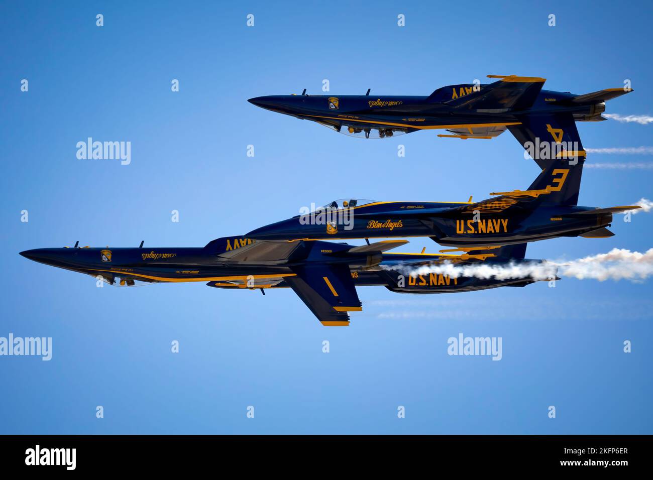 The US Navy Blue Angels perform at the 2022 Miramar Airshow in San Diego, California. Stock Photo