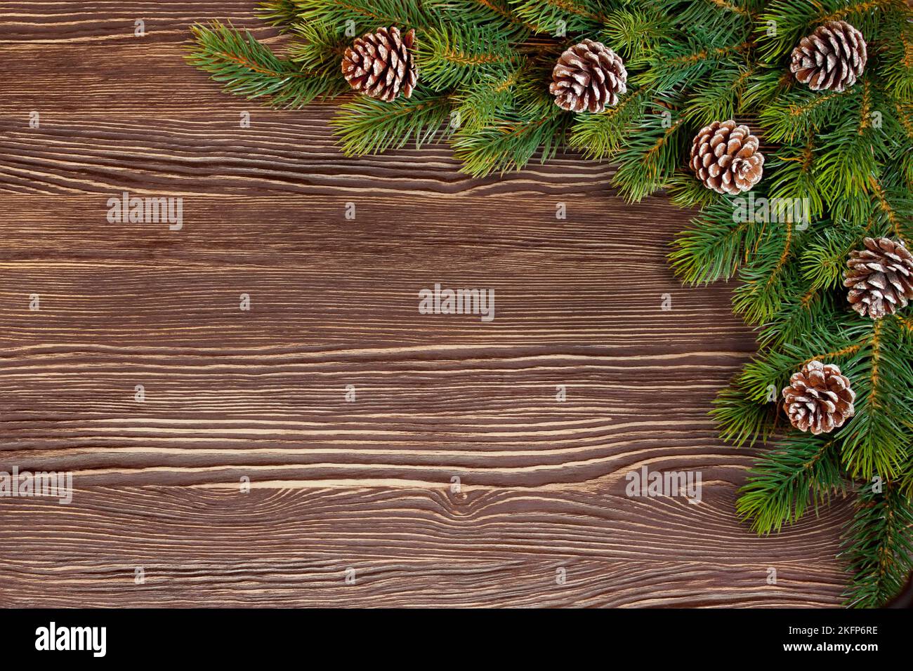 Christmas and New Year tree with fir-cone on white wooden background ...