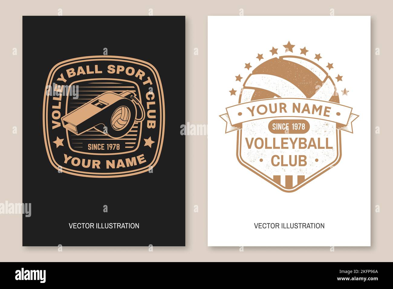 Volleyball club flyer, brochure, banner, poster. Vector. For sport club emblem, sign, logo. Vintage monochrome label, sticker, patch with volleyball Stock Vector