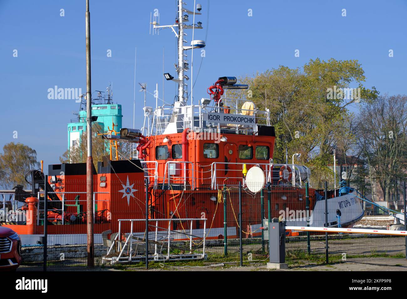 Kaliningrad, Russia, October 28, 2022.Boat Emergency rescue service for carrying out underwater work special purpose Igor Prokopchik Stock Photo